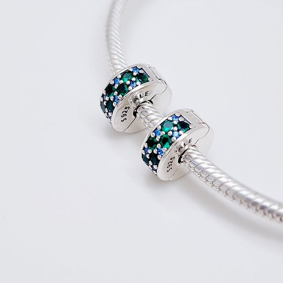 Pandora Green Blue Mosaic Clip Charms - Picture 2 of 5